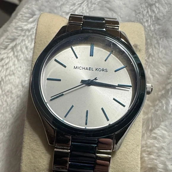 Michael Kors Silver Women's Watch with Blue Accents - Picture 2 of 3